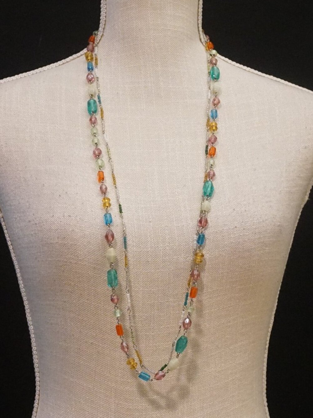Vintage Multi-Color Gemstones and Beading Long Fashion Necklace 18 inch